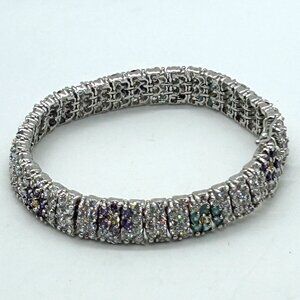 Vintage Rhinestone Tennis Bracelet Multicolor Flower Design W/ Safety Clasp 7.5"